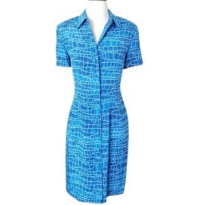 Adrianna Papell - Blue Snakeskin Silk Button Down Dress - Size 6